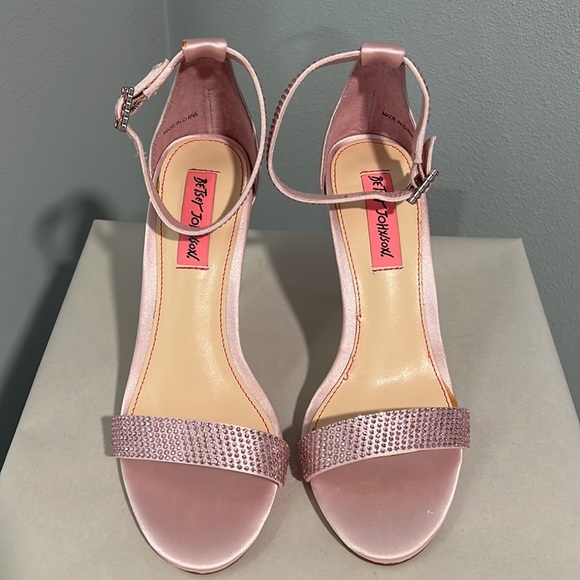 Betsey Johnson Broadway Pink Rhinestone Sandal Heels - Picture 5 of 14